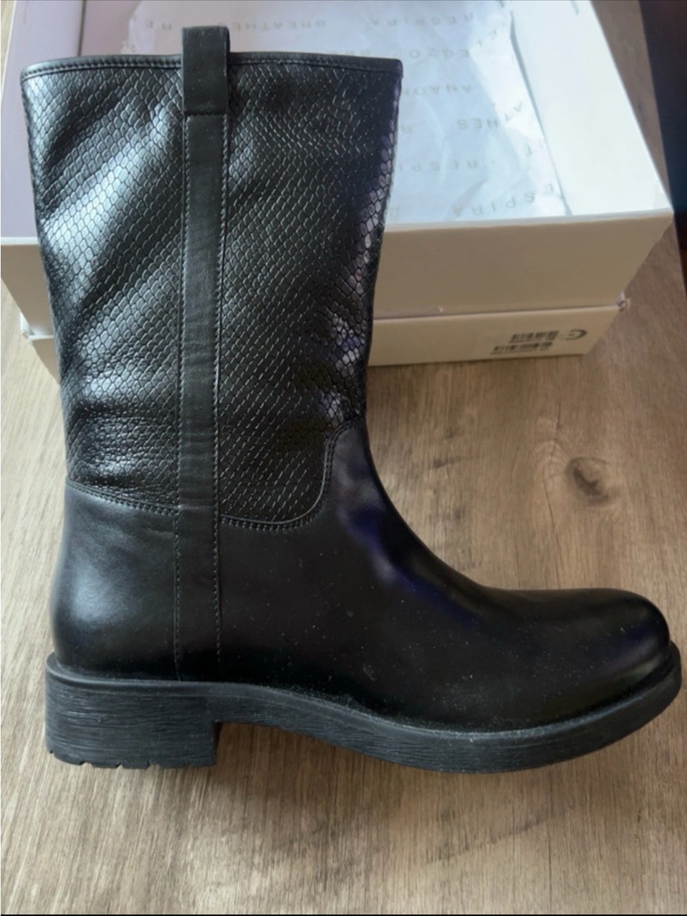 Geox Rawelle H Women’s Black Leather Mid-Calf Boots D266RH Size 10.5 US 41 EU NI